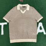 로로피아나 【잔디집】 엘보 실크 리넨 스트라이프 폴로 셔츠（레어）