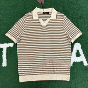 로로피아나 【잔디집】 엘보 실크 리넨 스트라이프 폴로 셔츠(레어)