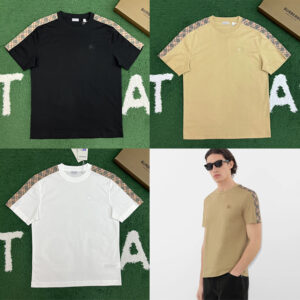 버버리 【잔디집】 체크 코튼 트리밍 반팔 티셔츠（레어）