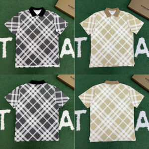 버버리 【잔디집】 체크 스트레치 코튼 블렌드 폴로셔츠（레어）