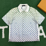 루이비통 【잔디집】 다미에 그라디언트 프린티드 실크 폴로 셔츠（레어）