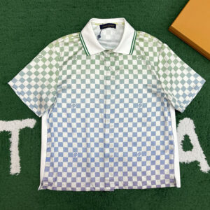 루이비통 【잔디집】 다미에 그라디언트 프린티드 실크 폴로 셔츠（레어）