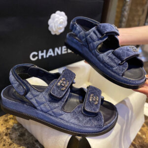 샤넬 [TJ공장] 데님 벨벳 벨크로 샌들