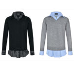 발렌시아가 【잔디집2】 V넥 레이어드 셔츠 스웨터（세븐）