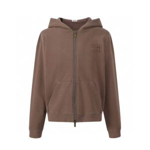 미우미우 【잔디집2】 로고 가먼트 다이드 코튼 후드 집업（세븐）