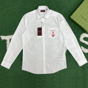구찌 【잔디집】 자수 코튼 포플린 셔츠（레어）