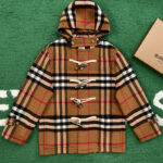 버버리 【잔디집】 체크 울 테크니컬 오버사이즈 더플 코트（레어）