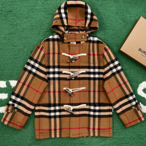 버버리 【잔디집】 체크 울 테크니컬 오버사이즈 더플 코트（레어）