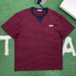 프라다 【잔디집】 오버사이즈 스트라이프 저지 코튼 반팔 티셔츠（레어）