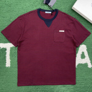 프라다 【잔디집】 오버사이즈 스트라이프 저지 코튼 반팔 티셔츠（레어）