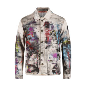 아크네 【잔디집2】 페인팅 프린트 워싱 데님 트러커 자켓（세븐）