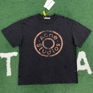 아크네 【잔디집】 로고 프린트 디스트레스드 반팔 티셔츠（레어）