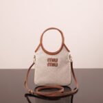 미우미우 (팬더) 아이비 미니 토트 아이보리 소가죽 캔버스 백 5BA281