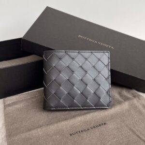 보테가 (징) 중간 폭 편직 단지갑 블랙 605721