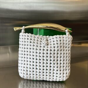 보테가 (징) 새틴 손잡이 위빙 백 화이트 731166