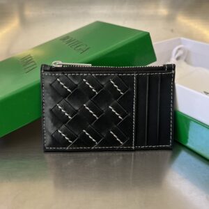 보테가 (징) BV 편직 지퍼 카드 지갑 블랙 755985