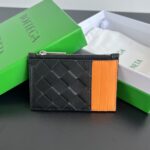 보테가 (징) BV 편직 지퍼 카드 지갑 블랙 오렌지 755985