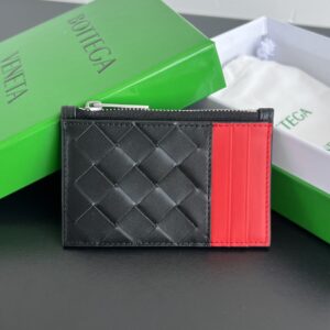 보테가 (징) BV 편직 지퍼 카드 지갑 블랙 레드 755985