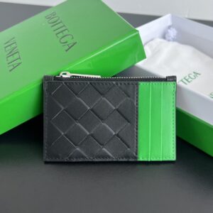 보테가 (징) BV 편직 지퍼 카드 지갑 블랙 755985