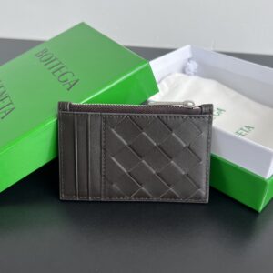 보테가 (징) BV 편직 지퍼 카드 지갑 소가죽 브라운 755985