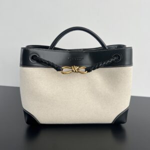 보테가 (징) 안디아모 손가방 원목색 소가죽 캔버스 백 검정 743572