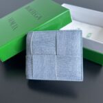 보테가 (징) 대편직 반지갑 남녀공용 원단 소가죽 블루 649603