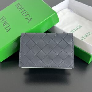 보테가 (징) 명함 지갑 고급스러운 편직 소가죽 블랙 605720