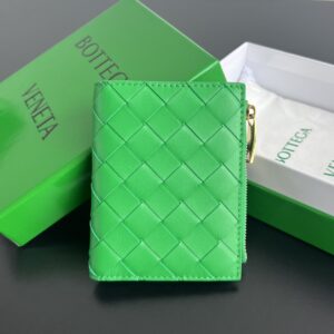 보테가 (징) 인트레치아토 더블 폴드 지퍼 지갑 그린 742330