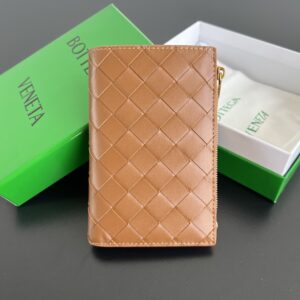 보테가 (징) 엮음 더블 지퍼 지갑 브라운 749940