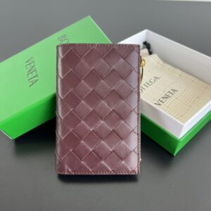 보테가 (징) 엮인 더블 지퍼 지갑 버건디 749940