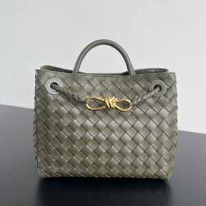 보테가 (징) 안디아모 손가방 클래식 올가죽 편직 금색 스트랩 그레이 743568