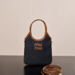 미우미우 (팬더) 아이비 미니 토트 데님 소가죽 백 네이비 5BA281
