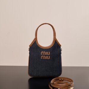 미우미우 (팬더) 아이비 미니 토트 데님 소가죽 백 네이비 5BA281