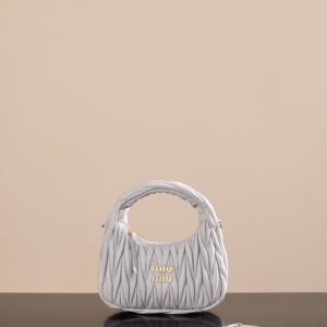 미우미우 (팬더) 완더 호보 소형 핸드백 진주 그레이 5BC125