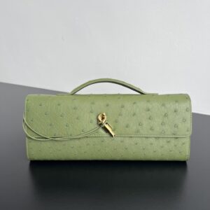 보테가 (징) 안디아모 오스트리치 가죽 클러치 파우치 그린 805241