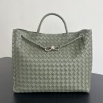 보테가 (징) 안디아모 손가방 클래식 전신 가죽 편직 골드 메탈 끈 조절 가능 그레이 743575