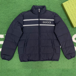 구찌 【잔디집】 네이비 블루 나일론 다운 패딩 자켓（레어）