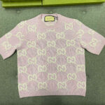 구찌 [TJ공장] GG 자카드 핑크 울 반팔 니트