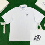 프라다 [ 잔디집 ] 모노그램 자수 폴로 반팔 티셔츠 화이트